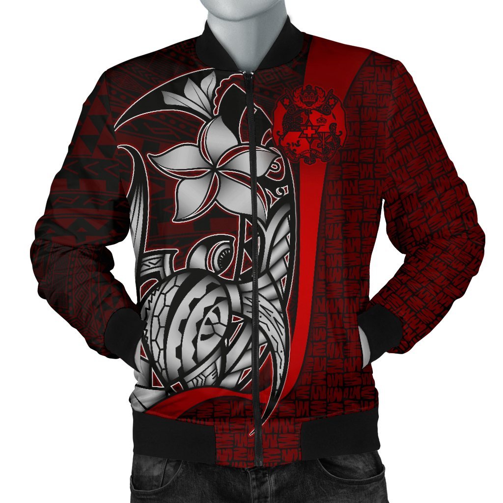 Tonga Micronesia Men's Bomber Jackets Red - Turtle With Hook Red - Polynesian Pride