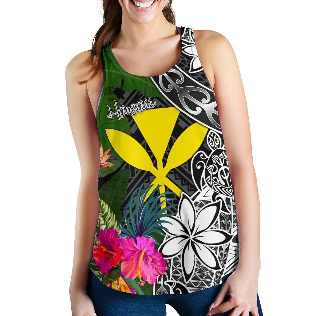 Hawaii Women Racerback Tank - Turtle Plumeria Banana Leaf - Polynesian Pride