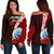 Federated States Of Micronesia Women's Off Shoulder Sweater - Coat Of Arm With Hibiscus Red - Polynesian Pride