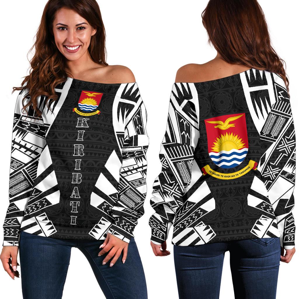 Kiribati Women's Off Shoulder Sweater - Polynesian Tattoo Black Black - Polynesian Pride