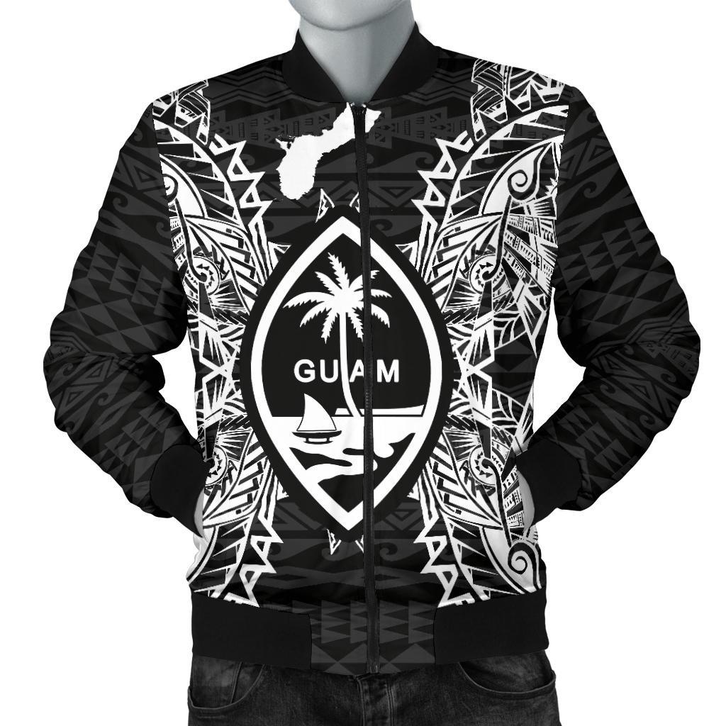 Guam Polynesian Men's Bomber Jacket Map Black Black - Polynesian Pride