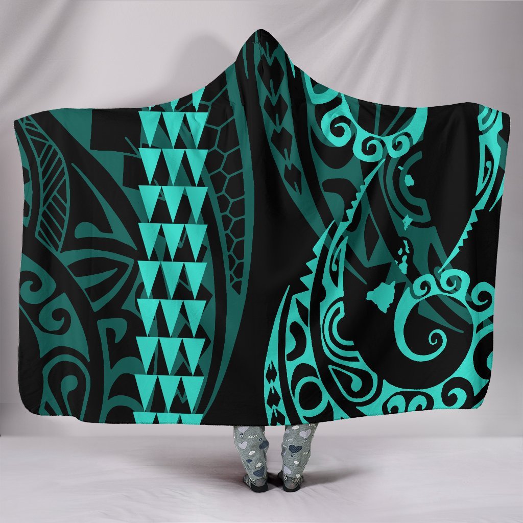 Hawaii Kakau Turquoise Polynesian Hooded Blanket Hooded Blanket Turquoise - Polynesian Pride