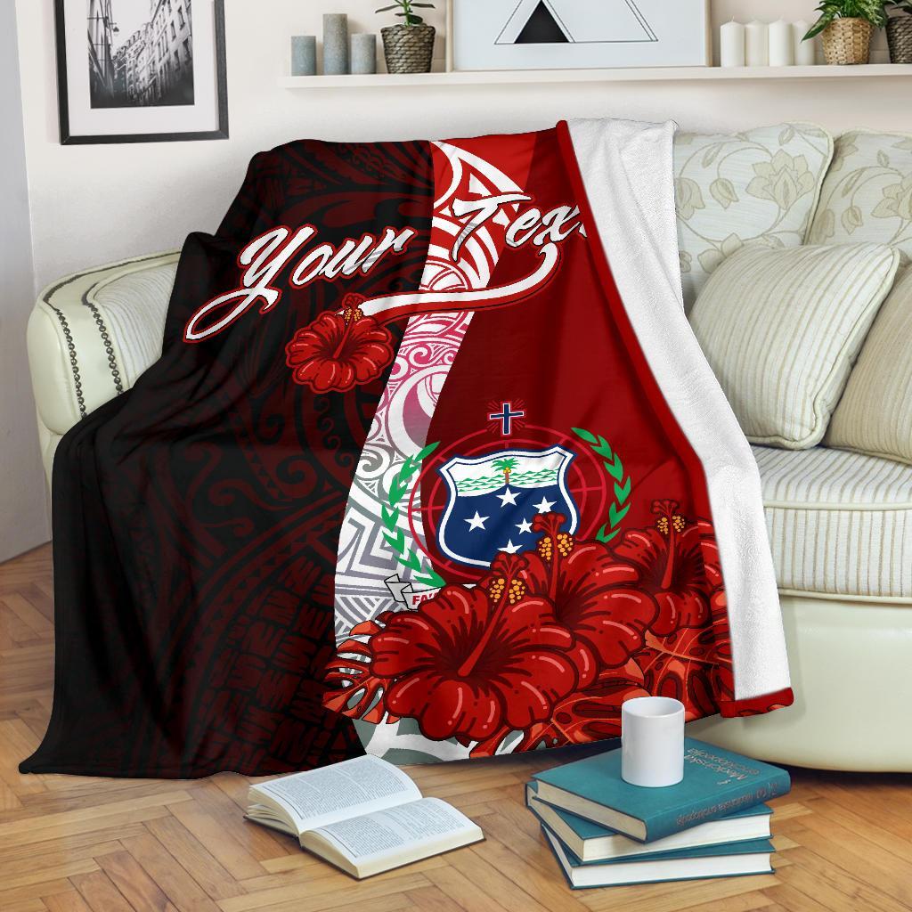 Samoa Polynesian Custom Personalised Premium Blanket - Coat Of Arm With Hibiscus White - Polynesian Pride