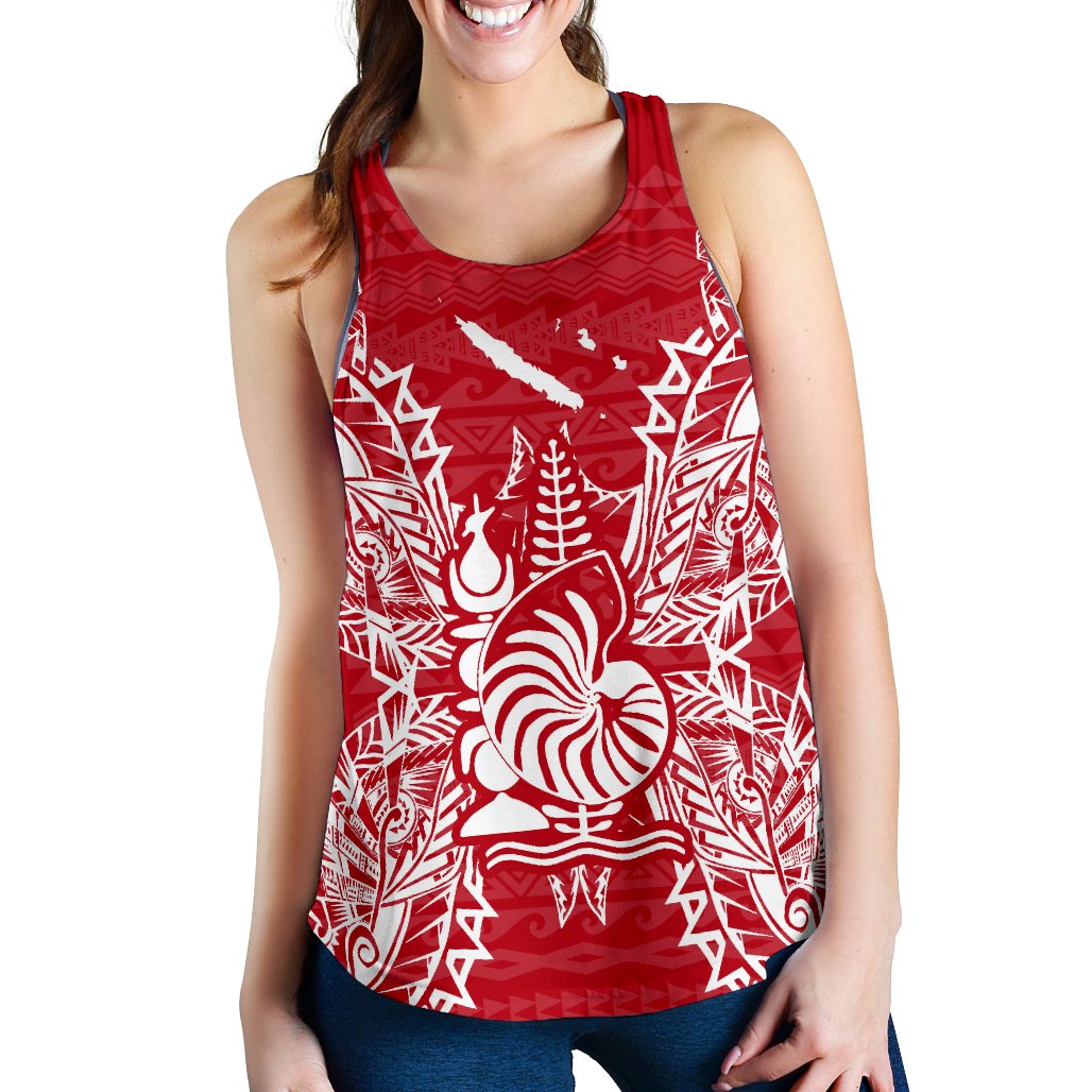 New Caledonia Polynesian Women Tank Top Map Red White Red - Polynesian Pride