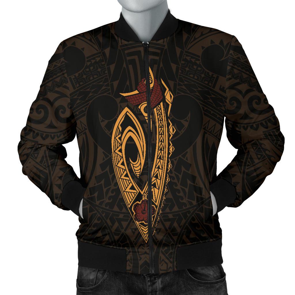 Hawaii Kakau Makau Fish Hook Kanaka Map Men's Bomber Jacket Polynesian Gold - Polynesian Pride