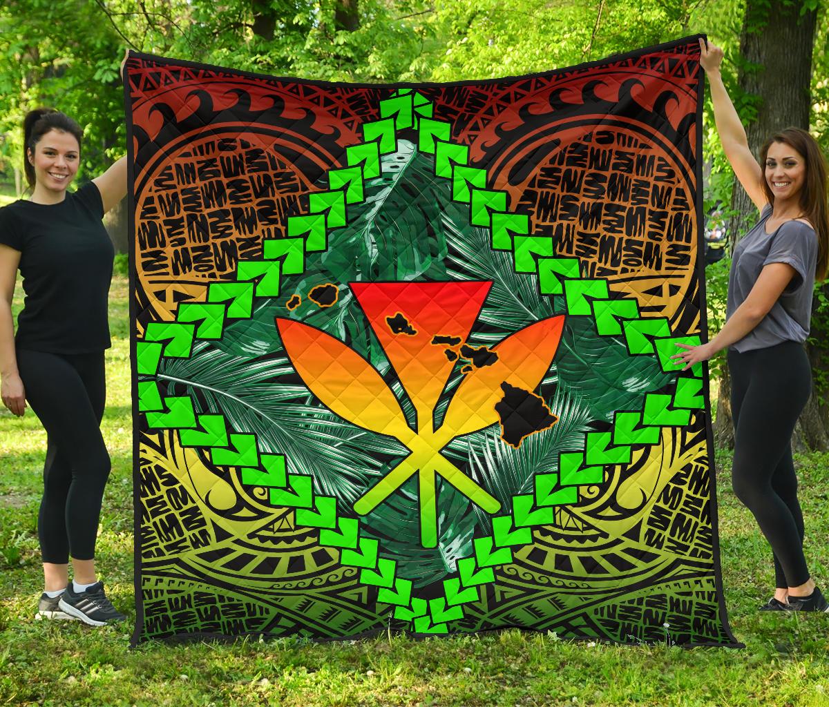 Hawaii Kanaka Kakau Tropical Polynesian Premium Quilt Reggae - Polynesian Pride