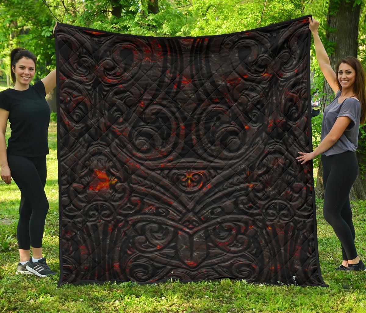 New Zealand Warriors Premium Quilt Maori Tiki Vocalno Style Black - Polynesian Pride