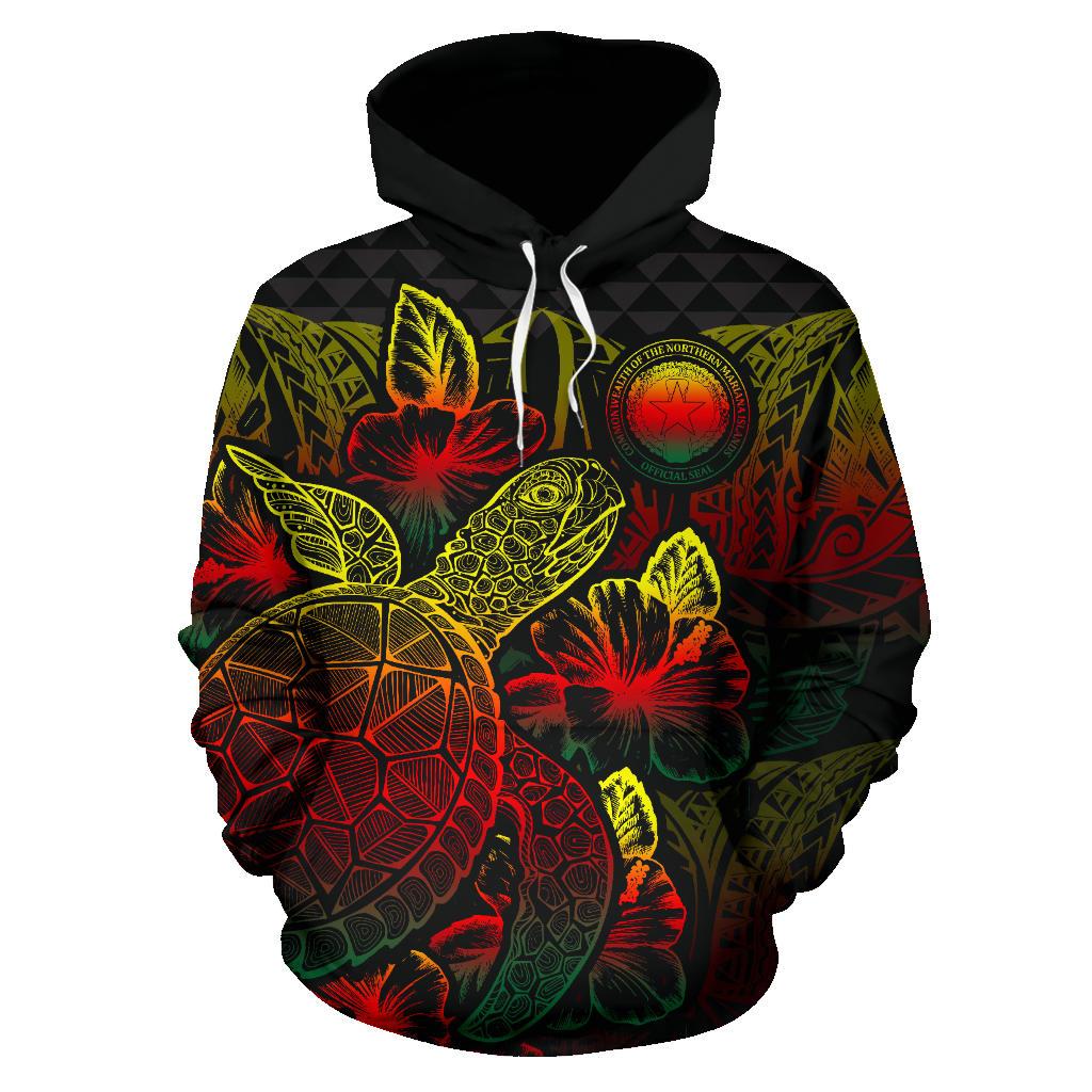 Northern Mariana Islands Polynesian Hoodie Turtle Hibiscus Reggae - Polynesian Pride