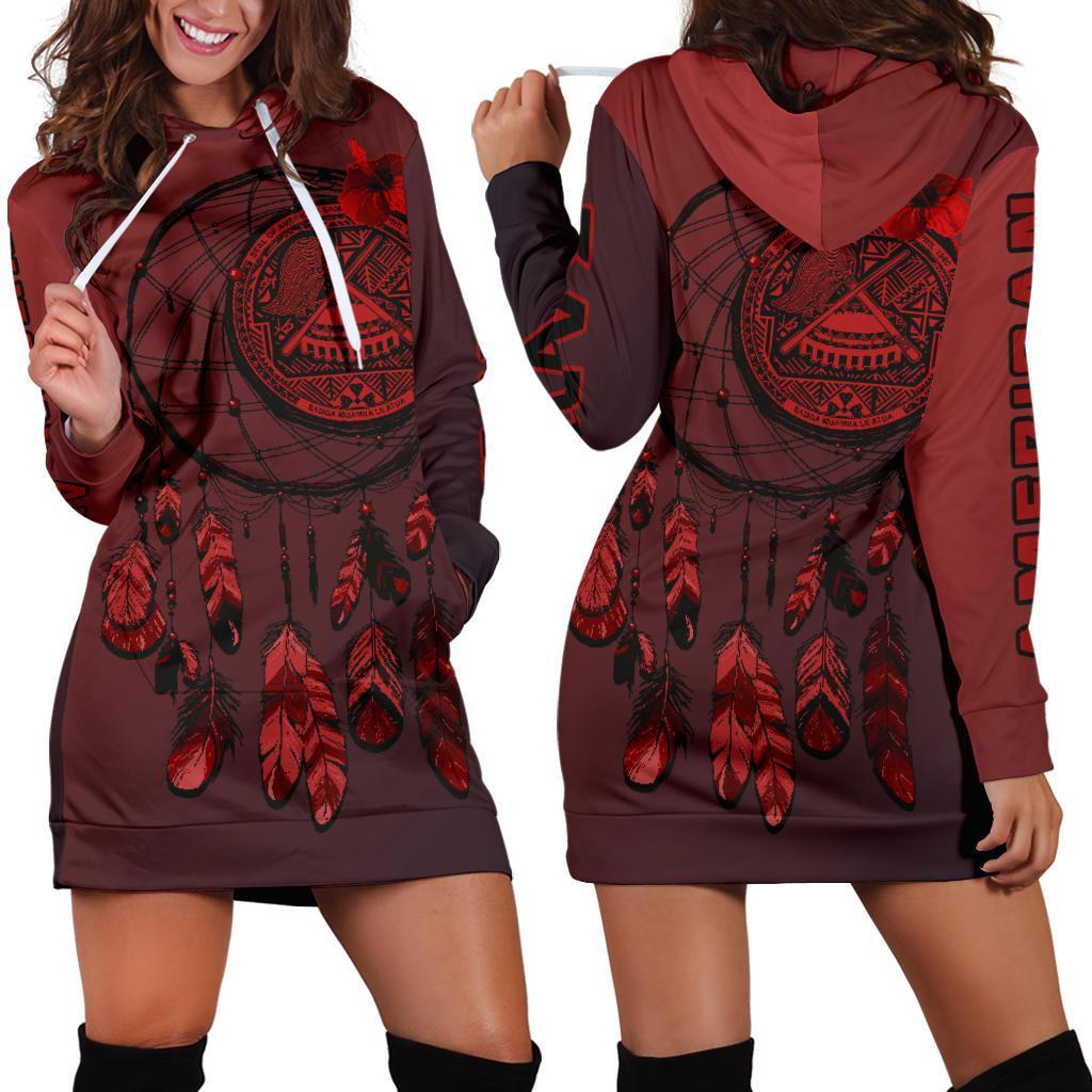 American Samoa Hoodie Dress - American Samoa Seal Dreamcatcher Red - Polynesian Pride