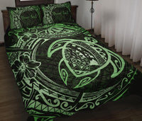Personalized - Hawaii Map Turtles Hibiscus Quilt Bed Set - Green - Polynesian Pride