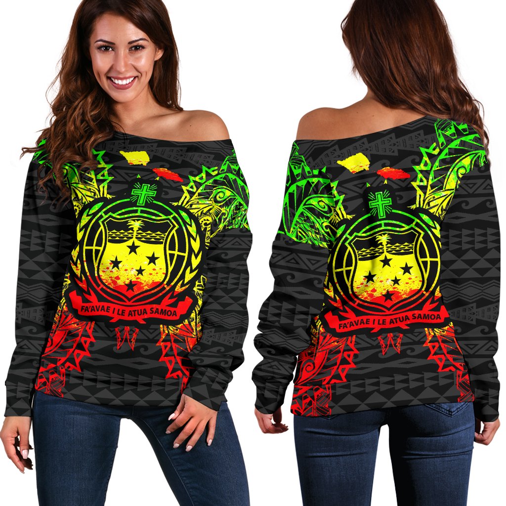 Samoa Polynesian Shoulder Sweater Map Reggae Art - Polynesian Pride
