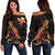 Hawaii Polynesian Women's Off Shoulder Sweater - Turtle With Blooming Hibiscus Gold Gold - Polynesian Pride