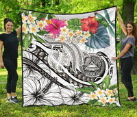 Polynesian American Samoa Premium Quilt - Summer Plumeria (White) - Polynesian Pride
