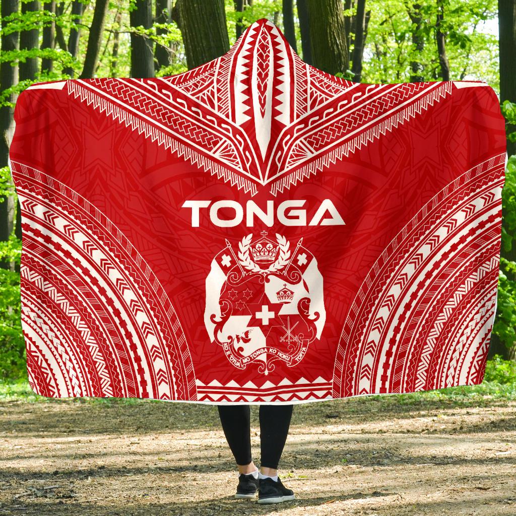 Tonga Flag Polynesian Chief Hooded Blanket Hooded Blanket Red - Polynesian Pride