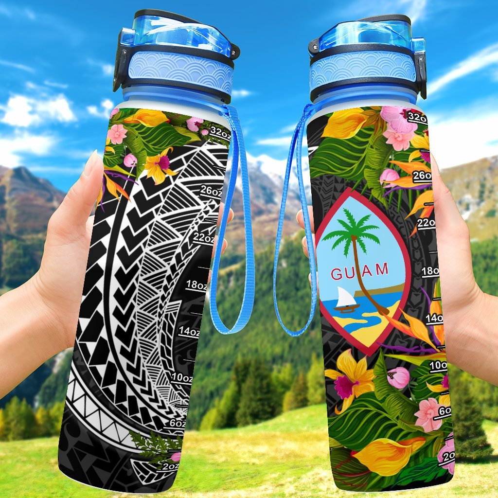 Guam Hydro Tracking Bottle - Seal Spiral Polynesian Patterns Hydro Tracking Bottle - Guam 32oz Large Black - Polynesian Pride