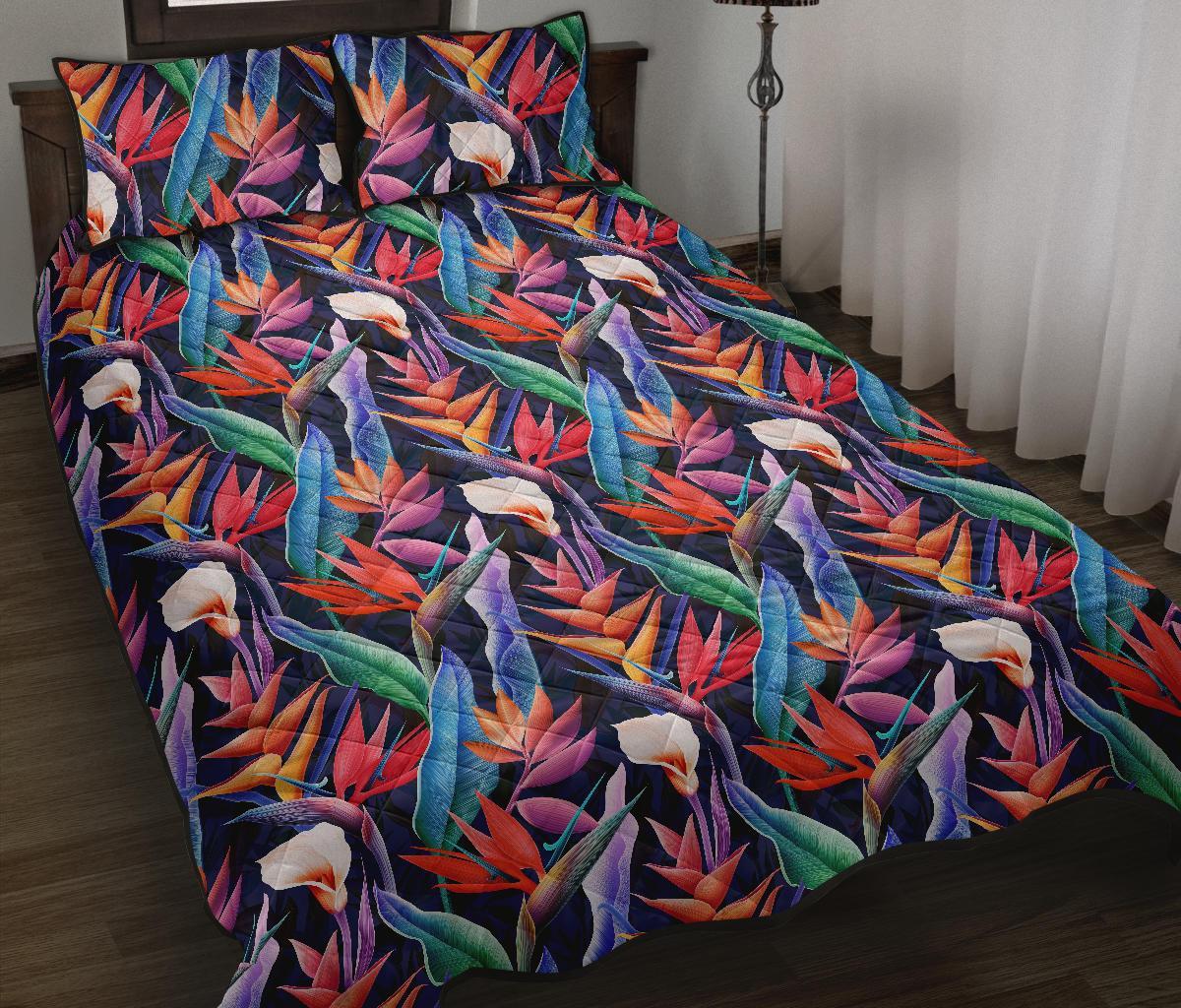 Hawaii Quilt Bed Set Tropical Flower AH Black - Polynesian Pride