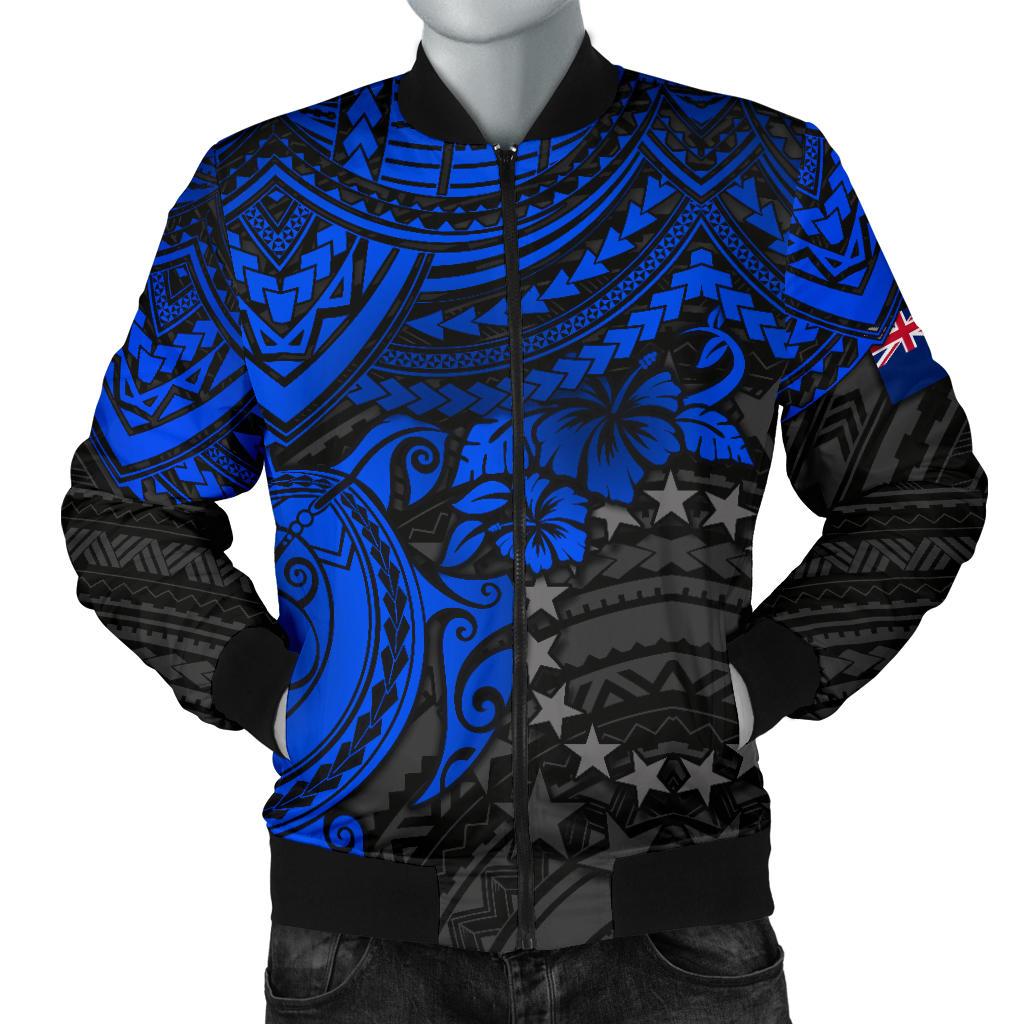 Cook Islands Polynesian Bomber Jacket (Men) - Blue Turtle Blue - Polynesian Pride