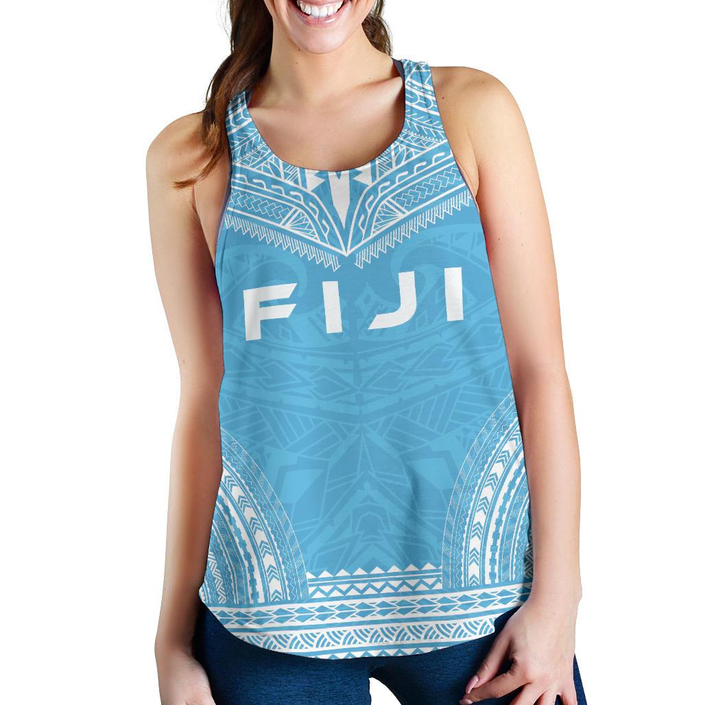 Fiji Women's Racerback Tank - Polynesian Chief Flag Version Blue - Polynesian Pride