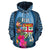 Fiji All Over Zip up Hoodie Coat of Arms Polynesian With Hibiscus and Waves Unisex Blue - Polynesian Pride