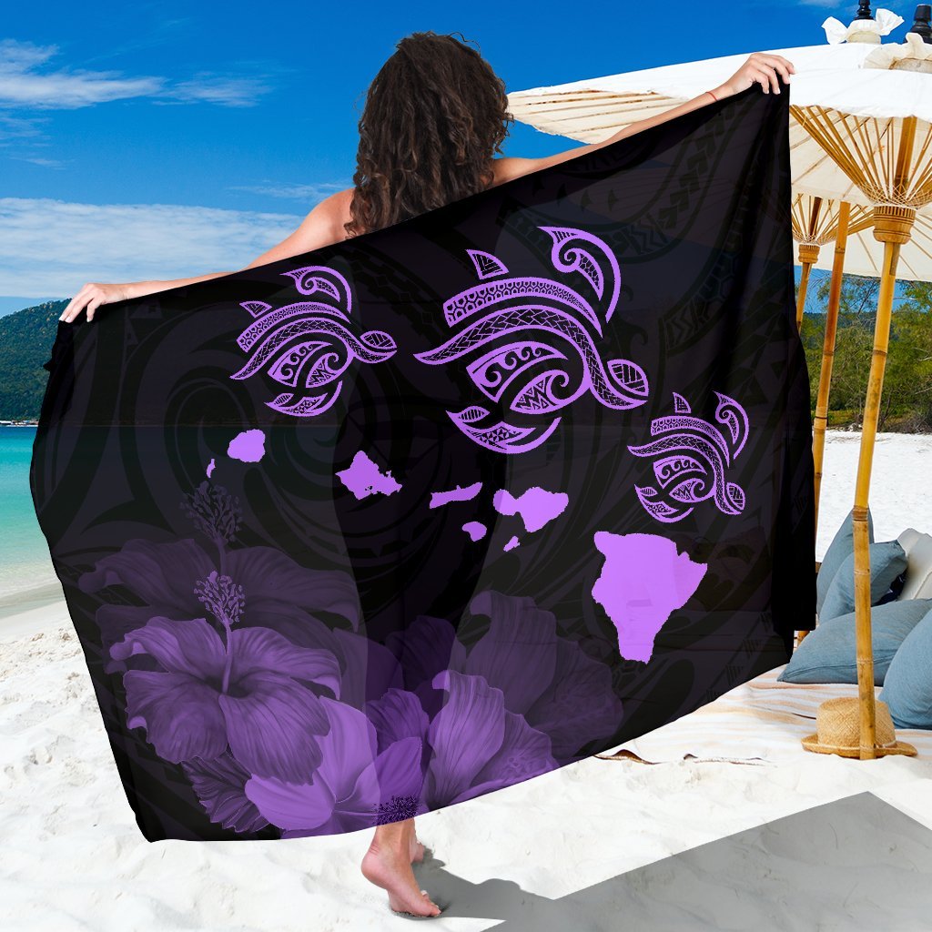 Hawaii Hibiscus Map Polynesian Ancient Violet Turtle Sarong Sarong - 1 44*66 Inch Violet - Polynesian Pride