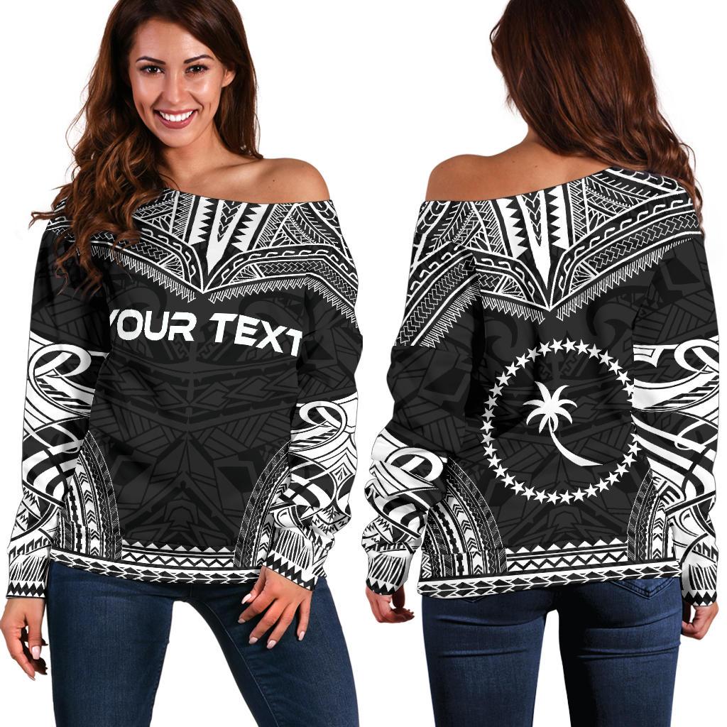 Chuuk Polynesian Chief Custom Personalised Women's Off Shoulder Sweater - Black Version Black - Polynesian Pride