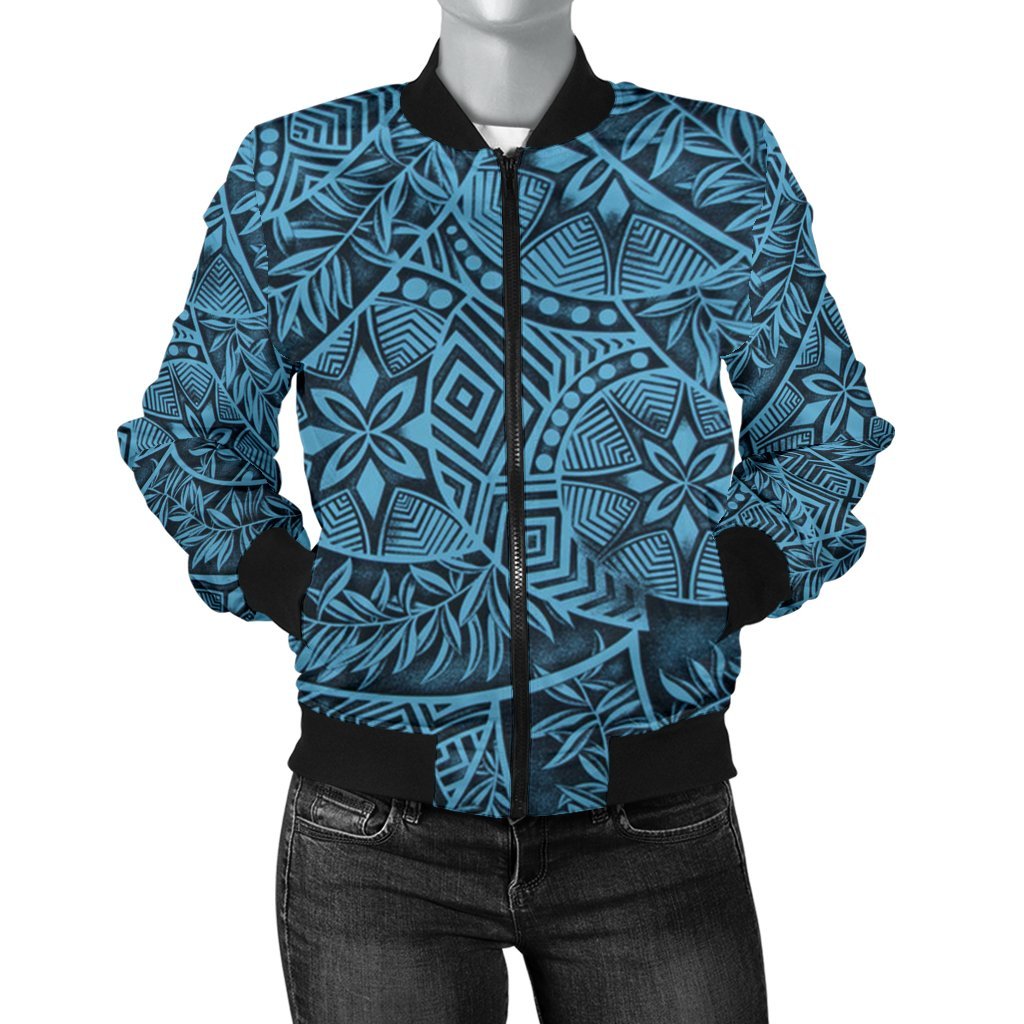 Fiji Bomber Jacket Tapa Style for Women TH76 Black - Polynesian Pride