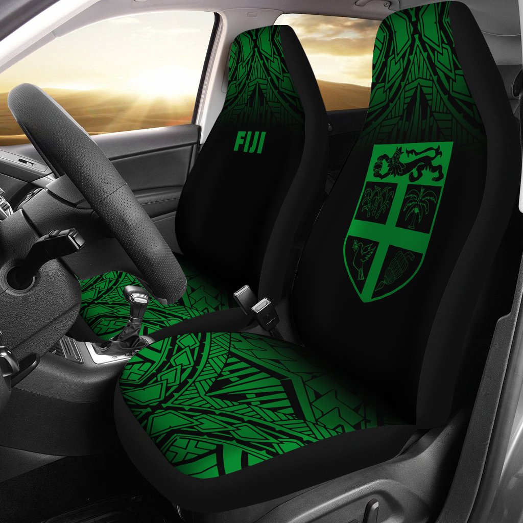 Fiji Tapa Car Seat Covers - Fiji Flag Polynesian Tattoo Fog Green Universal Fit Green - Polynesian Pride