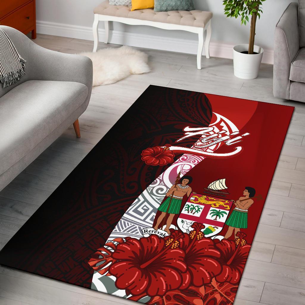 Fiji Polynesian Area Rug - Coat Of Arm With Hibiscus Red - Polynesian Pride