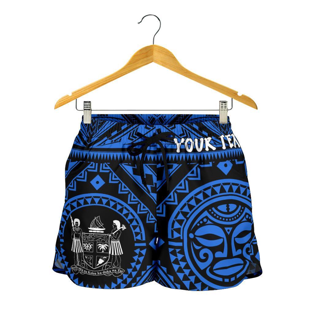 Fiji Personalised Women's Shorts - Fiji Seal With Polynesian Tattoo Style ( Blue) Women Blue - Polynesian Pride