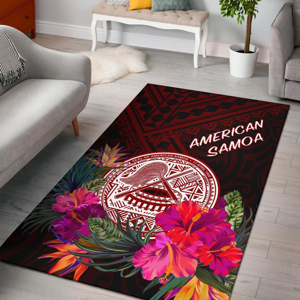 American Samoa Area Rug - Coat Of Arm With Polynesian Patterns Red - Polynesian Pride