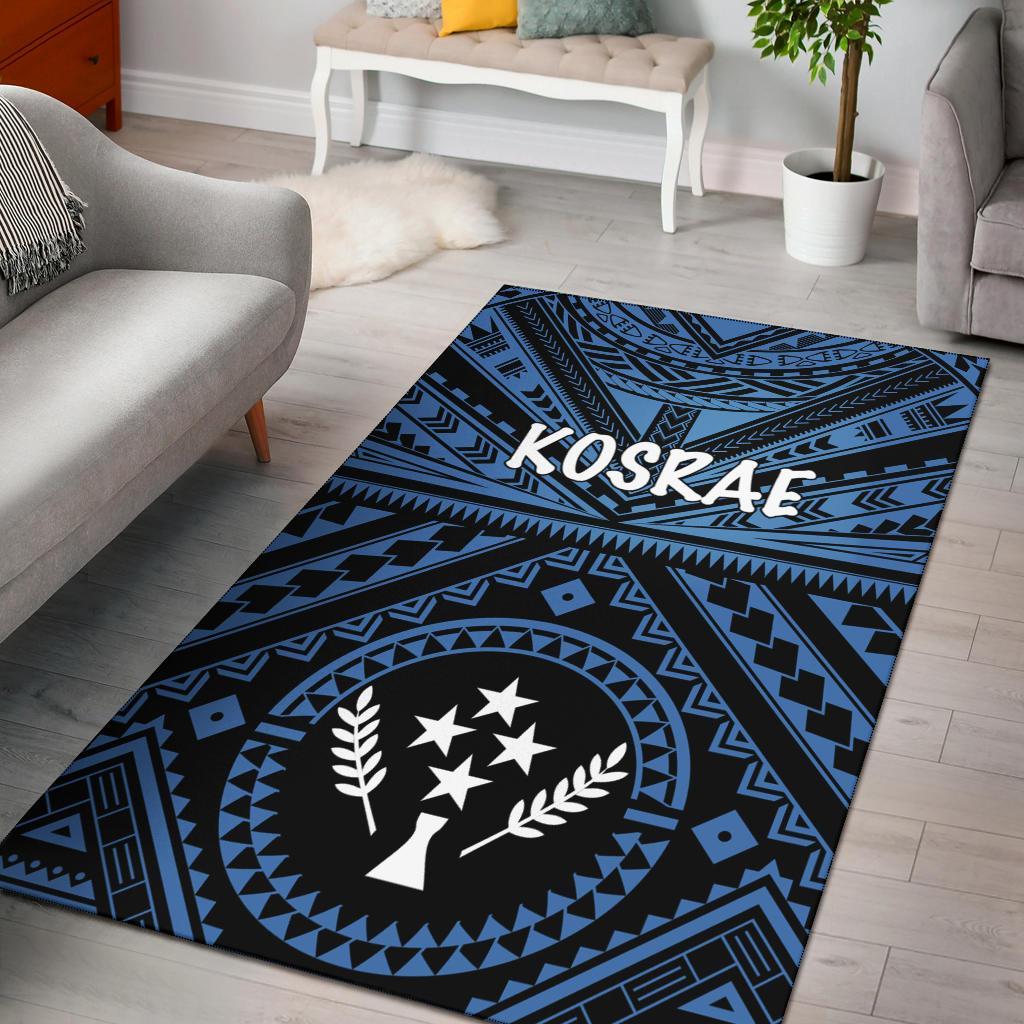 Kosrae Area Rug - Kosrae Flag In Polynesian Tattoo Style (Blue) Blue - Polynesian Pride