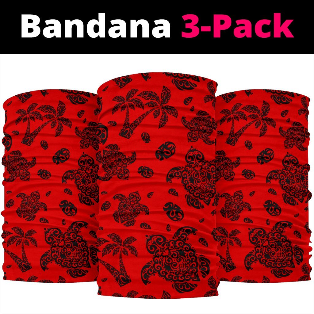 Polynesian Turtle Palm And Sea Pebbles Red Bandana 3 - Pack - Polynesian Pride