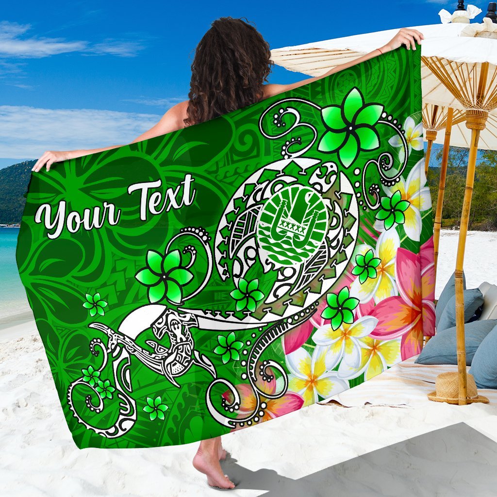 Tahiti Custom Personalised Sarong - Turtle Plumeria (Green) One Style One Size Green - Polynesian Pride