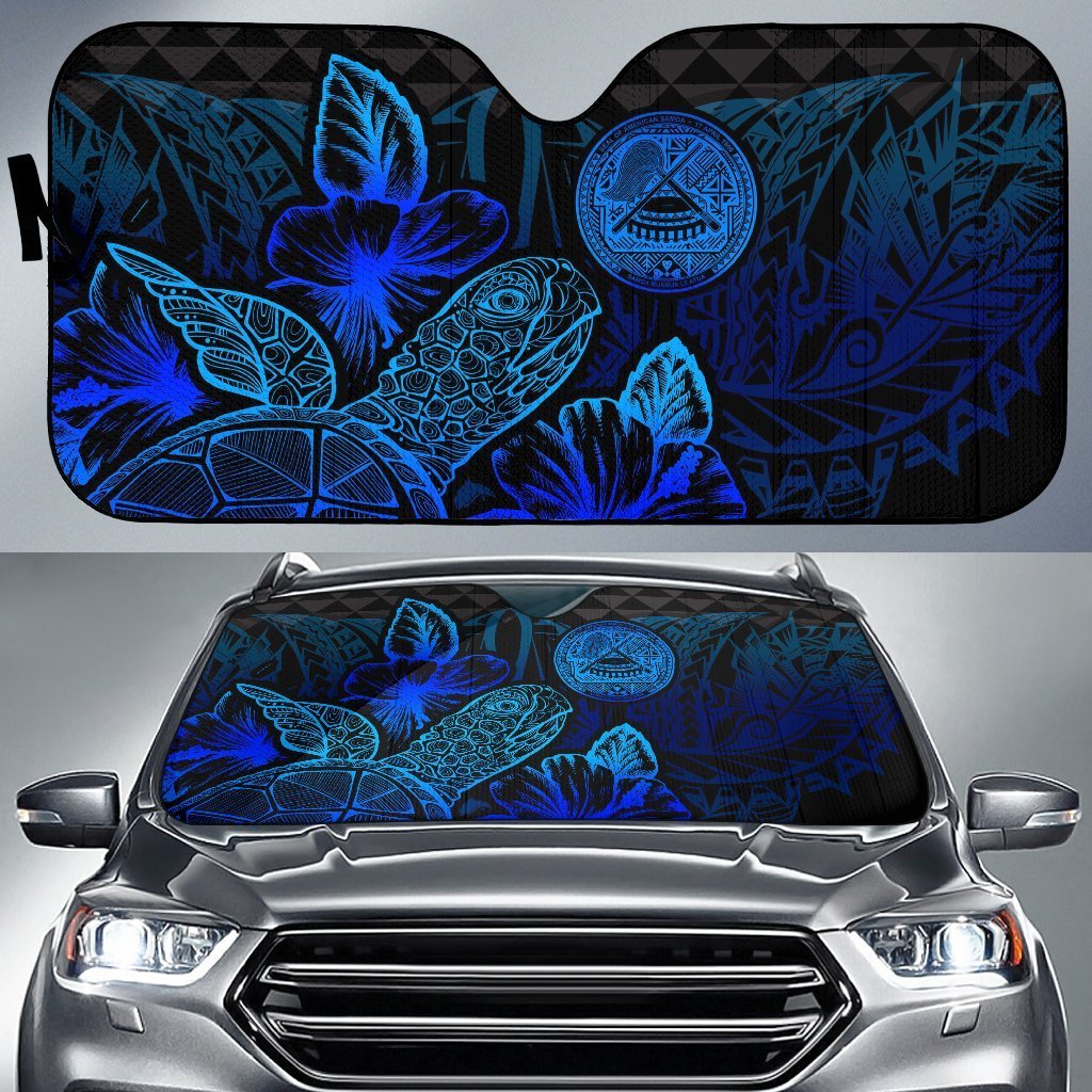 American Samoa Auto Sun Shades Turtle Hibiscus Blue Auto Sun Shade Universal Fit Blue - Polynesian Pride