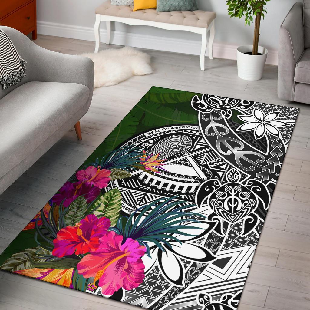 American Samoa Area Rug - Turtle Plumeria Banana Leaf Black - Polynesian Pride