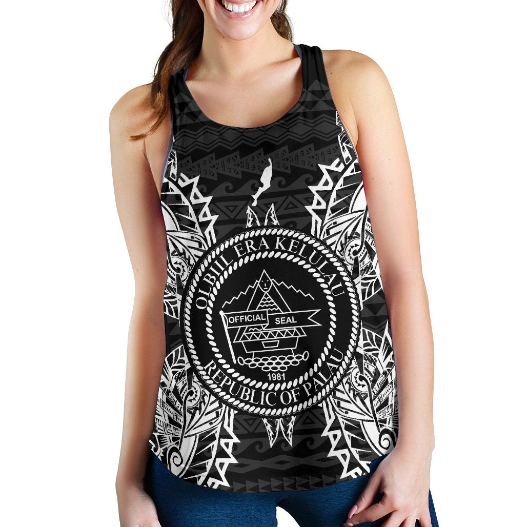 Palau Polynesian Women Tank Top Map Black Black - Polynesian Pride