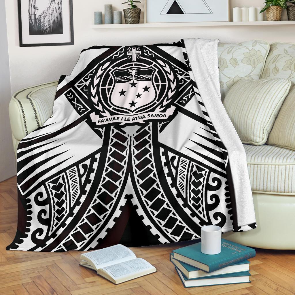 Samoa Polynesian Premium Blanket - Samoa White Seal with Polynesian Tattoo White - Polynesian Pride