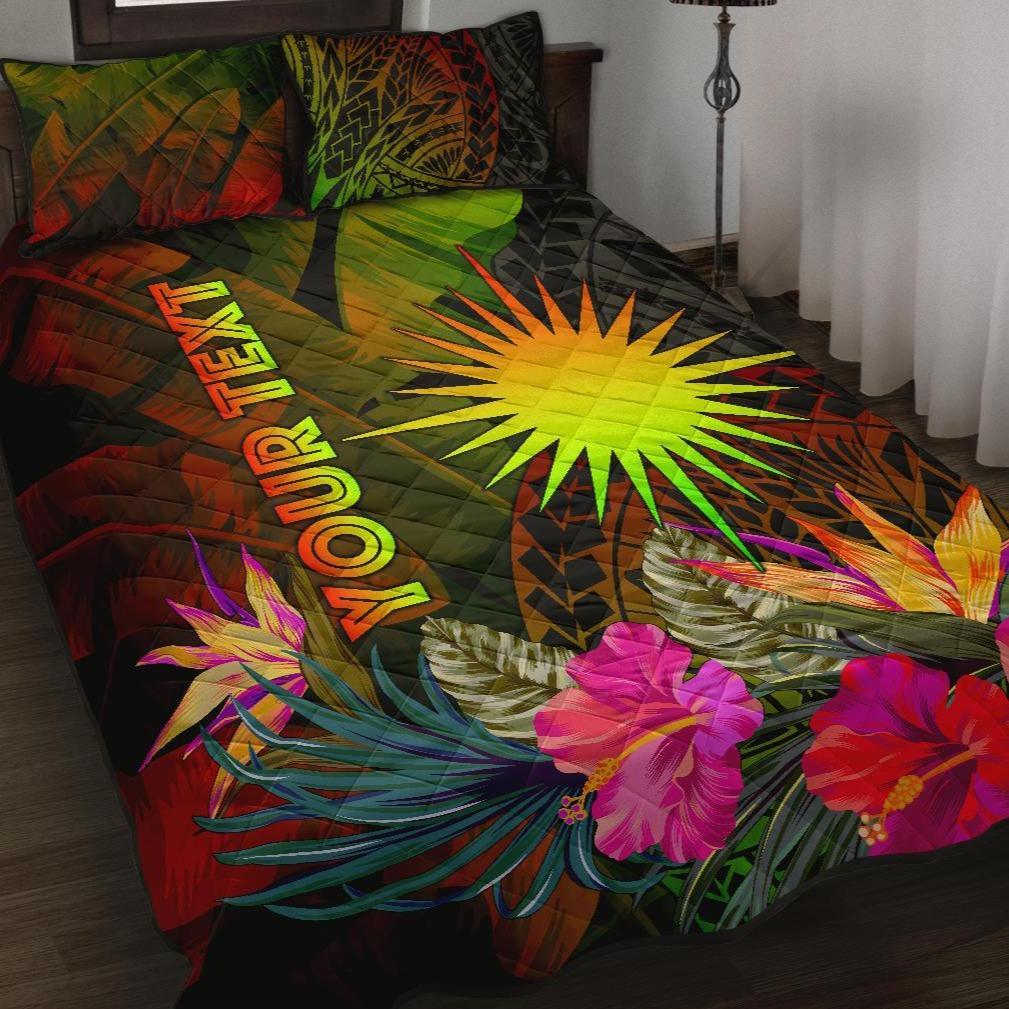 Marshall Islands Polynesian Personalised Quilt Bed Set - Hibiscus and Banana Leaves Art - Polynesian Pride