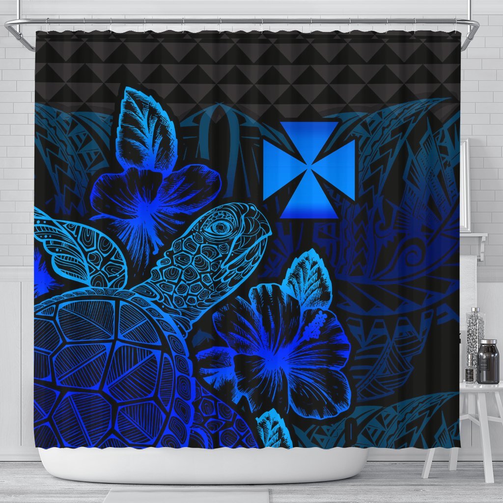 Wallis And Futuna Shower Curtain Turtle Hibiscus Blue 177 x 172 (cm) Blue - Polynesian Pride