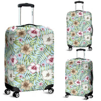 Tropical Hibiscus Palm Leaves Luggage Cover White - Polynesian Pride