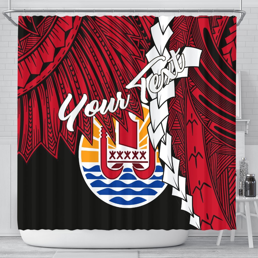 Tahiti Polynesian Custom Personalised Shower Curtain - Tribal Wave Tattoo Flag Style 177 x 172 (cm) Black - Polynesian Pride