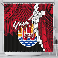 Tahiti Polynesian Custom Personalised Shower Curtain - Tribal Wave Tattoo Flag Style 177 x 172 (cm) Black - Polynesian Pride
