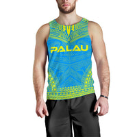 Palau Men's Tank Top - Polynesian Chief Flag Version Blue - Polynesian Pride