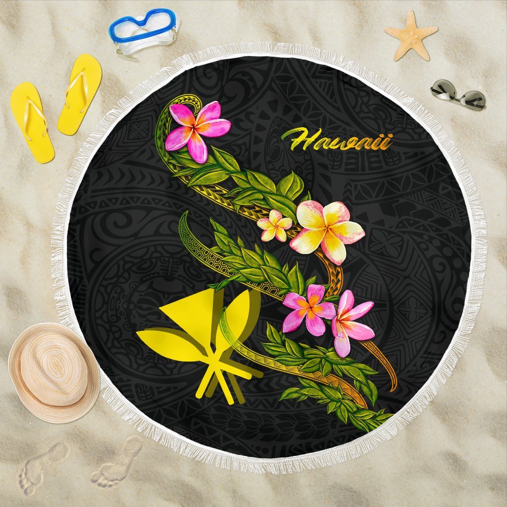 Hawaii Beach Blanket - Plumeria Tribal One style One size BLACK - Polynesian Pride