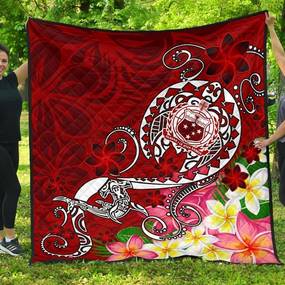 Samoa Premium Quilt - Turtle Plumeria (Red) Red - Polynesian Pride