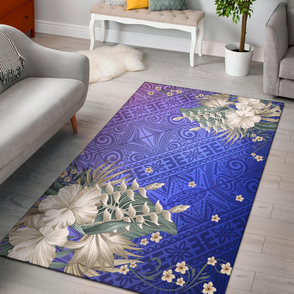 Hawaii Area Rug - Hawaii Hibiscus Polynesian Culture Revival Blue - Polynesian Pride