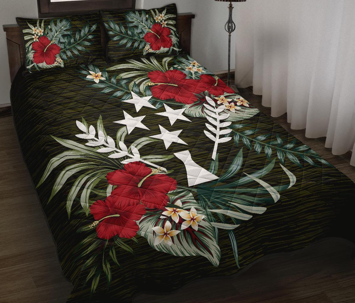 Kosrae Polynesian Quilt Bed Set - Special Hibiscus Black - Polynesian Pride