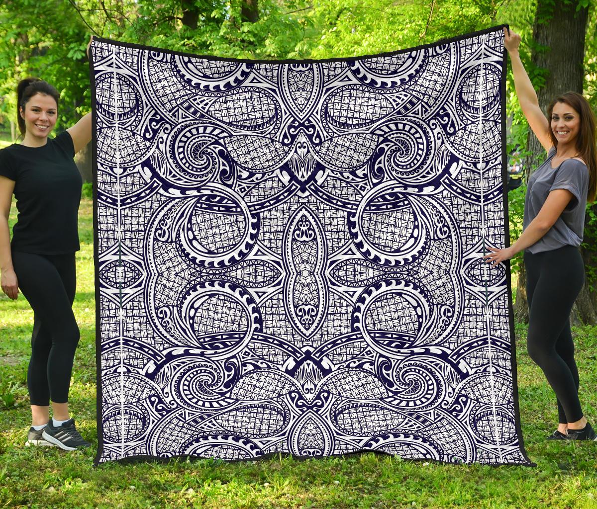 Polynesian Premium Quilt Blue And White White - Polynesian Pride