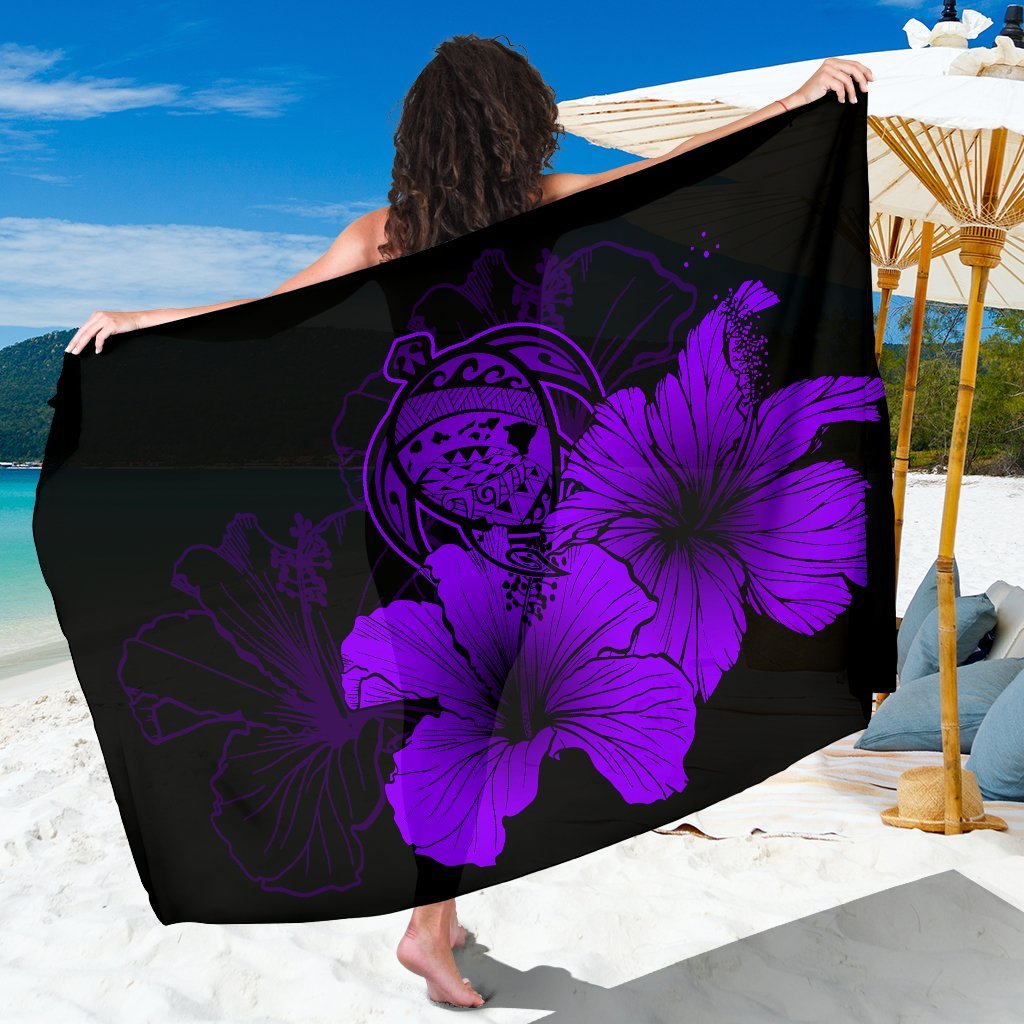 Hawaii Hibiscus Sarong - Turtle Map - Purple Sarong One Size Purple - Polynesian Pride