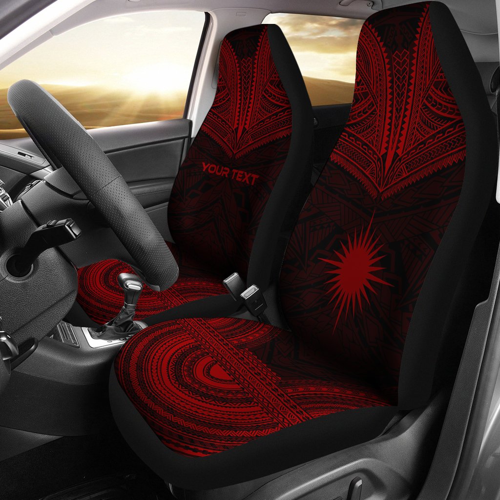 Marshall Islands Custom Personalised Car Seat Cover - Marshall Islands Flag Polynesian Chief Tattoo Red Version Universal Fit Red - Polynesian Pride